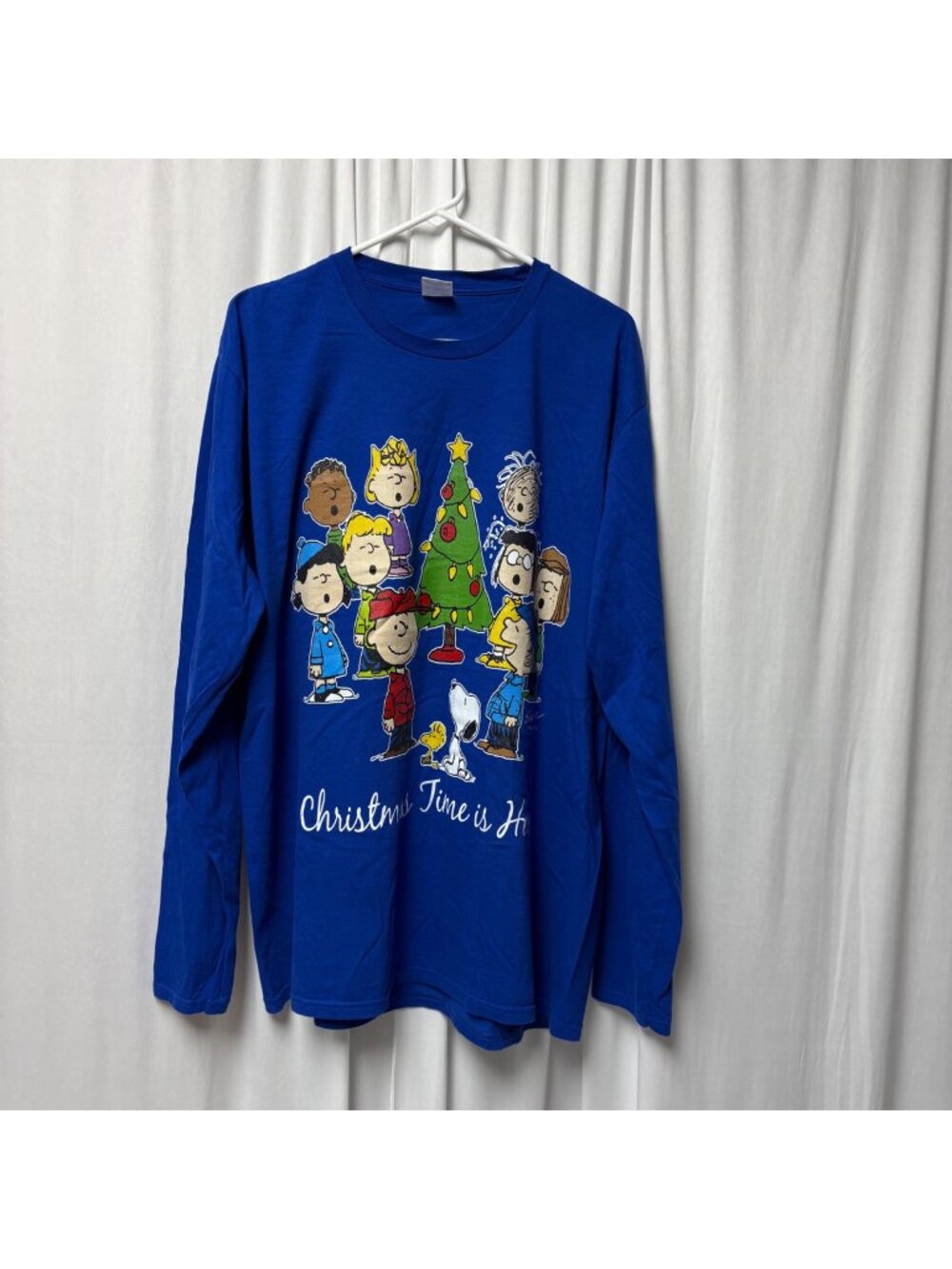 Charlie Brown Christmas Long Sleeve Shirt Size XL Blue Snoopy Holiday Graphic
